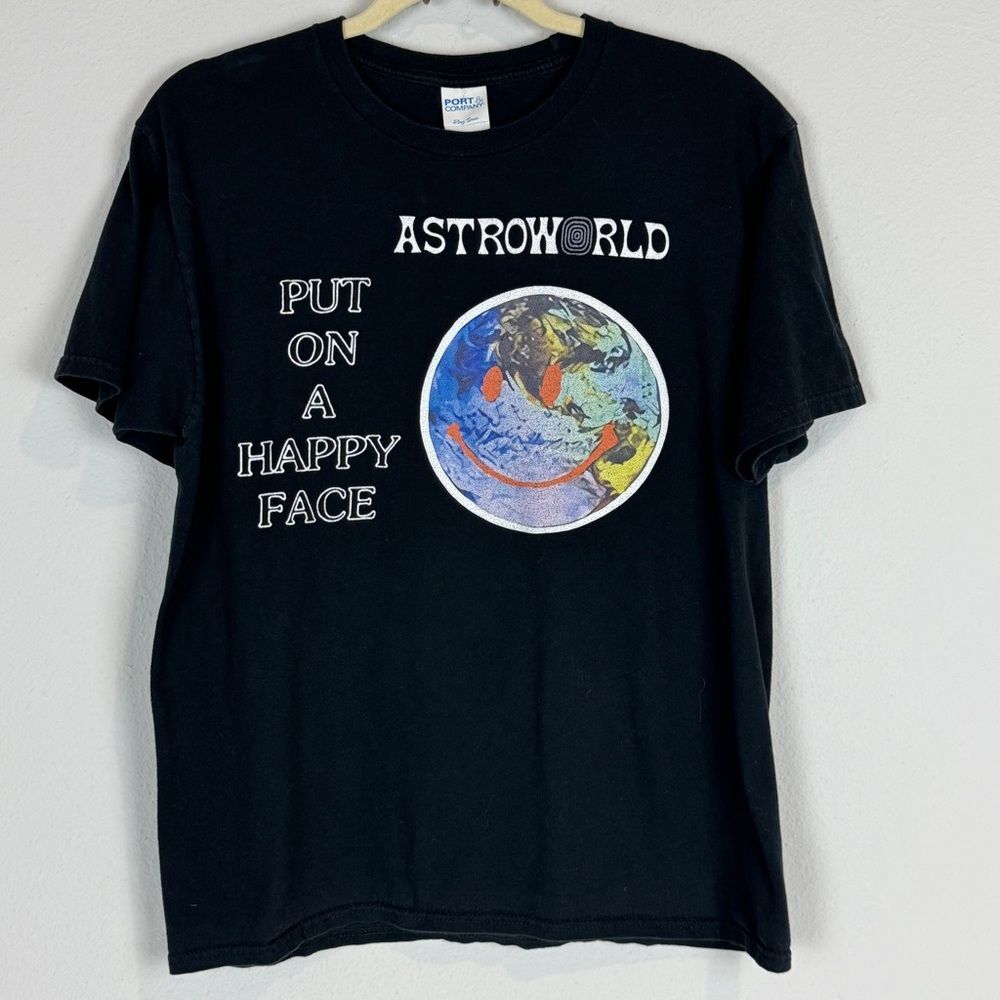 Astroworld Put on a Happy Face Black Short Sleeve T-shirt Travis Scott M